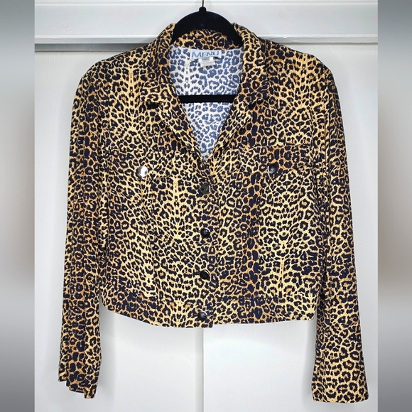 90s VTG MENU Leopard Print Cropped Jacket Sz 12 - Picture 1 of 7